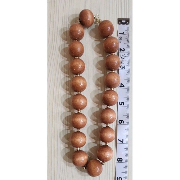 Vintage Big Wood Bead Ball Necklace Boho, 17" - Picture 1 of 2